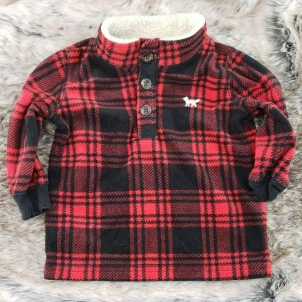 Carters Red & Black Plaid Fleece Pullover With Sherpa-Lined Collar For Baby Boys